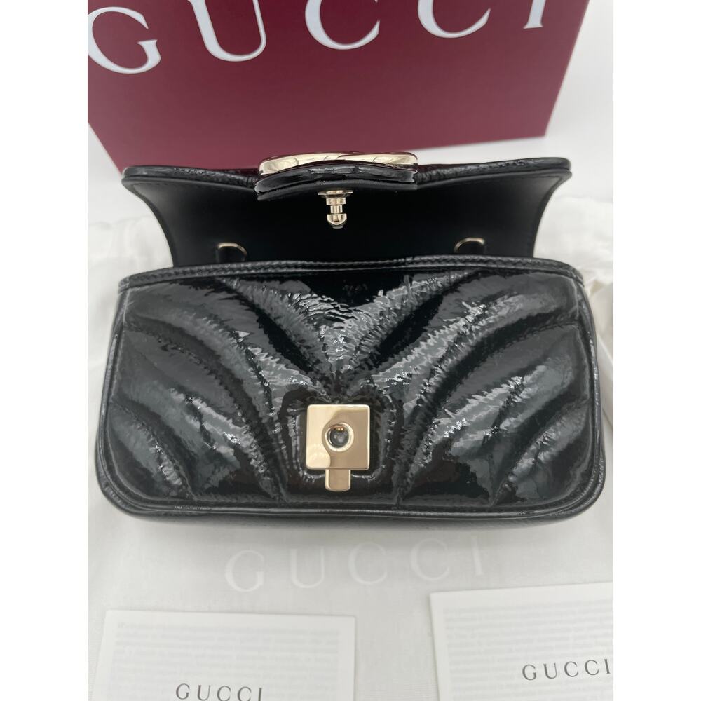 NEW! GUCCI BLACK PATENT LEATHER MARMONT GG CROSSBODY BAG PURSE BOX AUTHENTIC - Picture 9 of 13